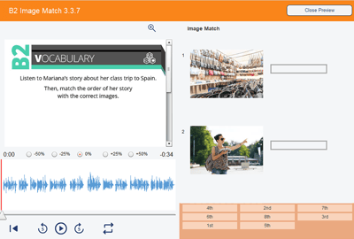 The SmartClass image match activity helps students visually by using diverse stimuli.