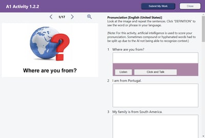 A1 English Pronunciation Activity - Student view