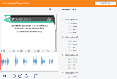 The SmartClass multiple choice activity is can be as easy as true or false or more complex.