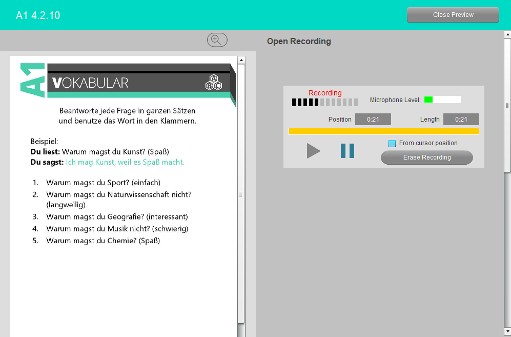 Open Recording Student German